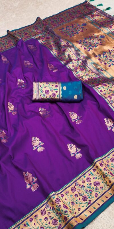 Purple Pethani Silk Zari Lace Weaving Work Saree