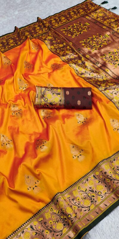 Yellow Pethani Silk Zari Lace Weaving Work Saree