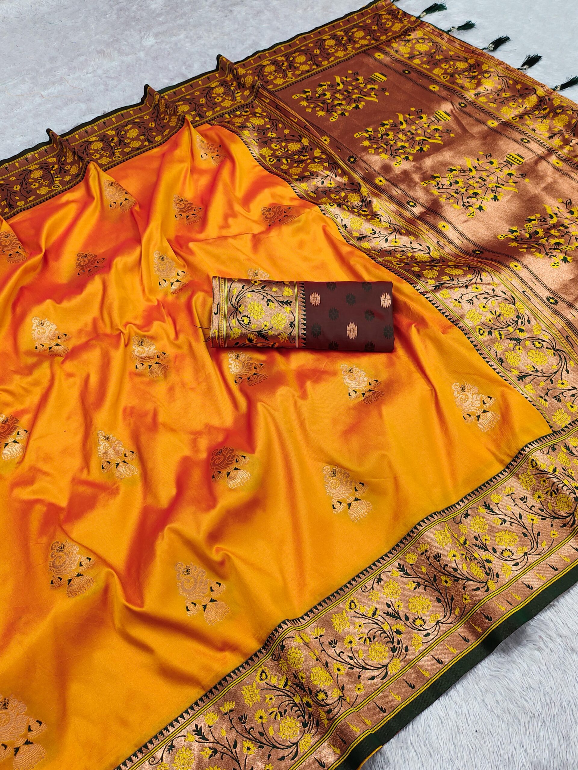 Yellow Pethani Silk Zari Lace Weaving Work Saree