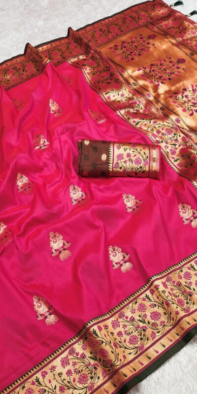Pink Pethani Silk Zari Lace Weaving Work Saree