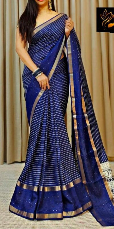 Blue Dola Silk Lace Border Sequins Work Saree