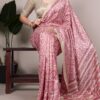 Peach Taser Silk With Printed Work Saree