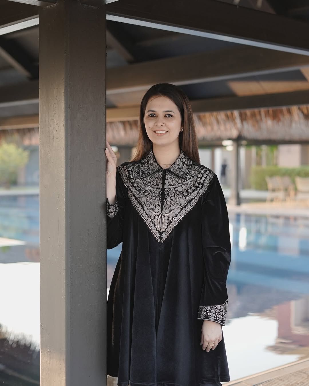 Black Velvet Sequence Work Salwar Suit - Image 2