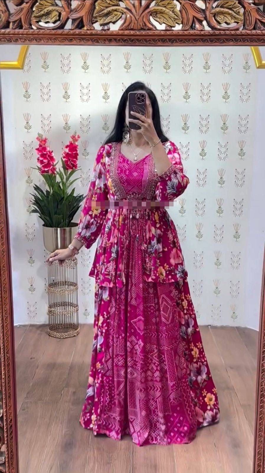 Pink Chinon Thread Work Lehenga Choli