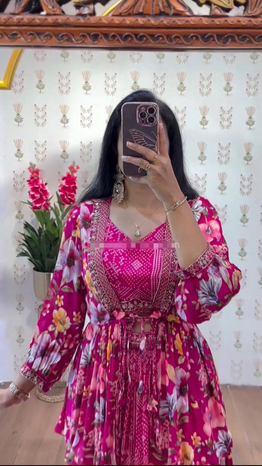 Pink Chinon Thread Work Lehenga Choli - Image 2