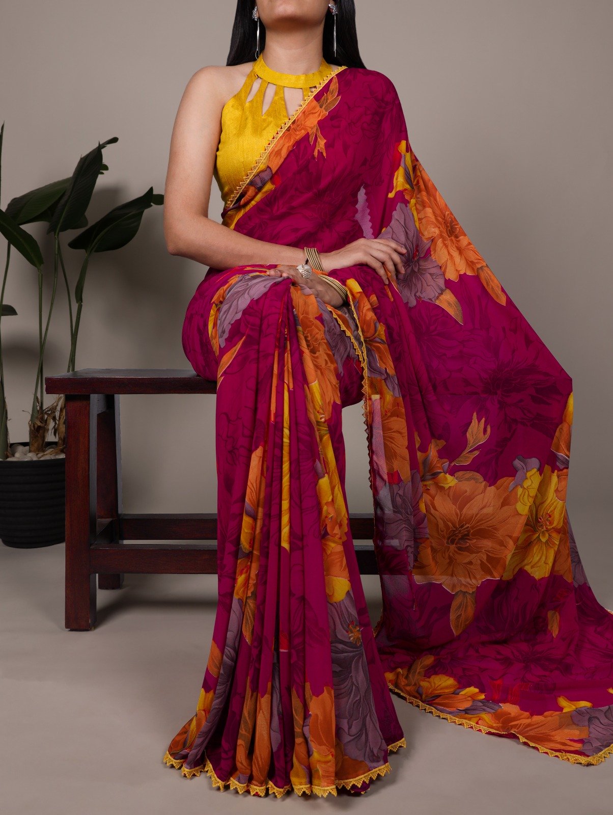 Pink Weightless Marbal Lace Border Work Saree