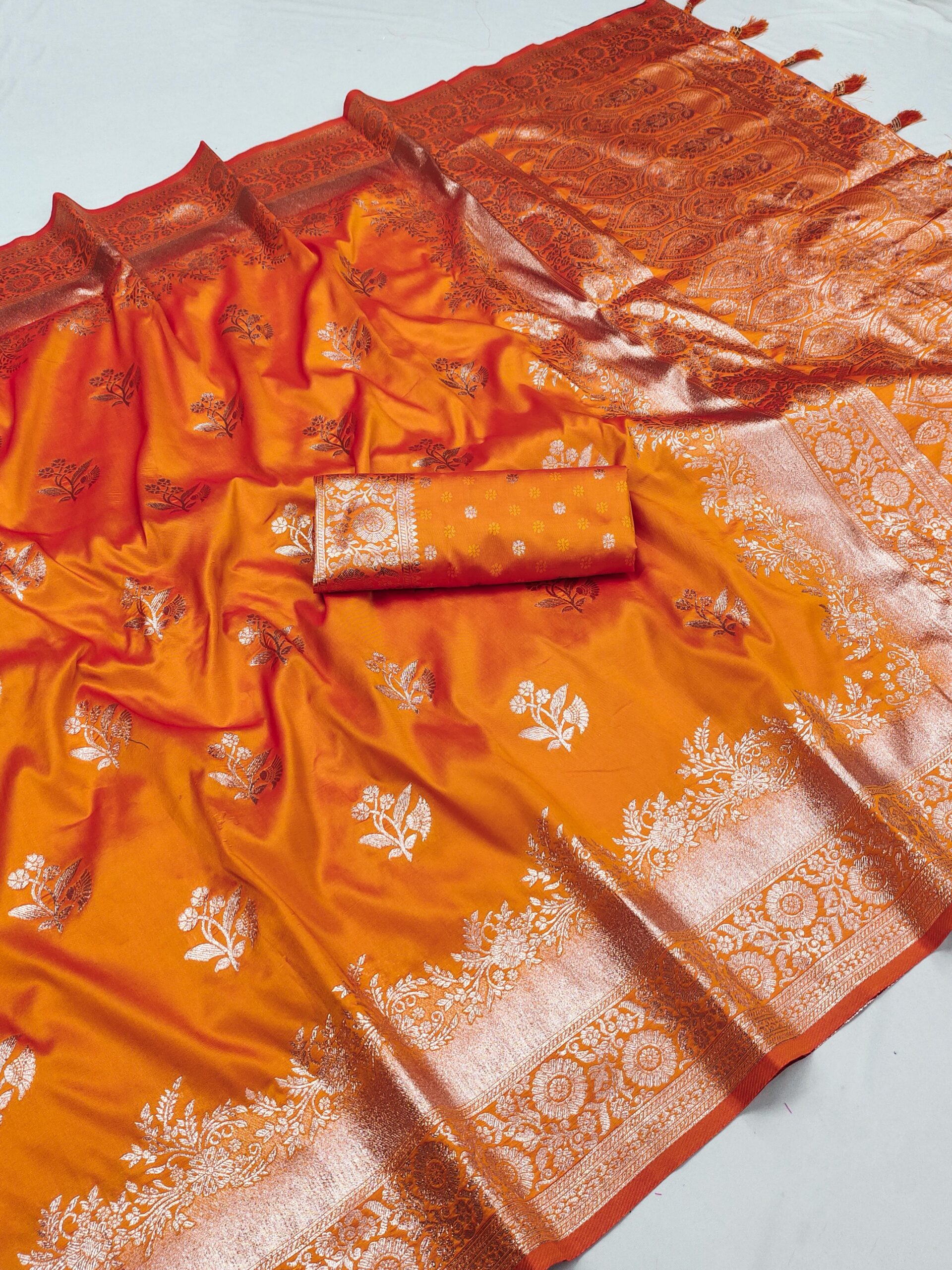 Orange Banarasi Silk Lace Zari Work Saree