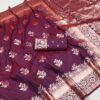 Wine Banarasi Silk Weaving Lace Zari Work Saree