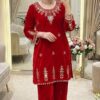 Red Velvet Embroidery Mirror Work Salwar Suit