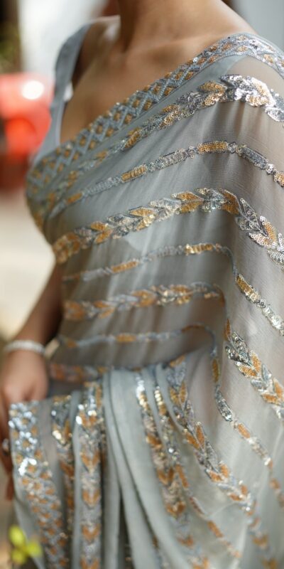 JR 635 Silver Georgette Saree with Lace Work & Embroidery Work. Exclusive Offer ₹1949. Delivery 4-6 Working Days. Shop now. | Sarees, Bollywood Sarees, Creative Sarees, Designer Sarees, Embroidered Sarees, Ethnic Saree, Modern Digital sarees, Party Wear Sarees