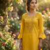 Yellow Rayon Chikan Work Kurti