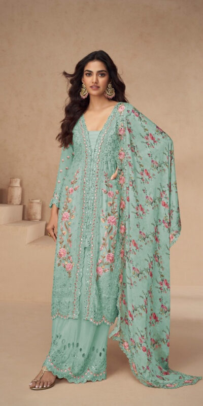 Sea Green Vichitra Sequence Work Salwar Suit