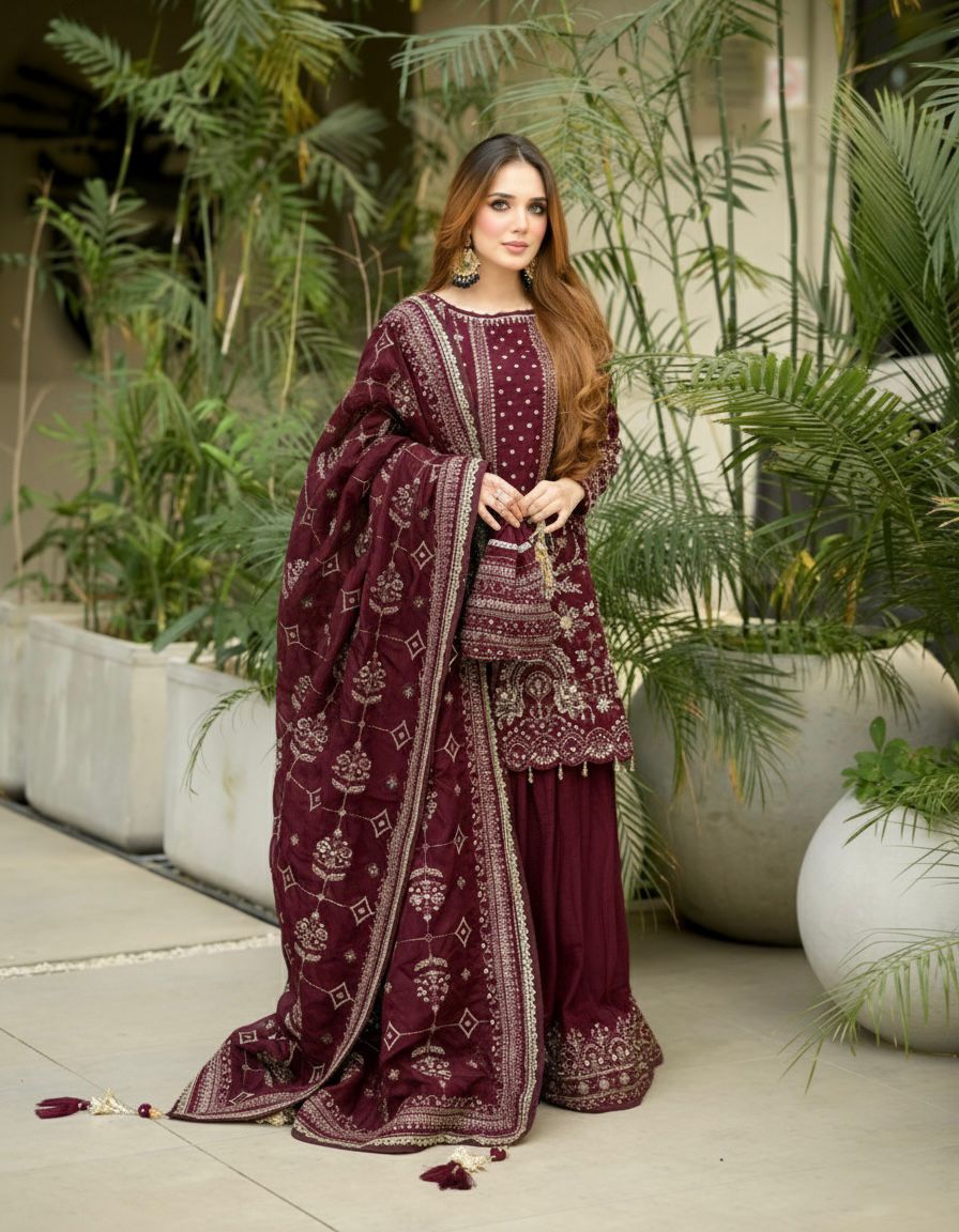 Maroon Crush Georgette Sequence Work Salwar Suit - Image 3