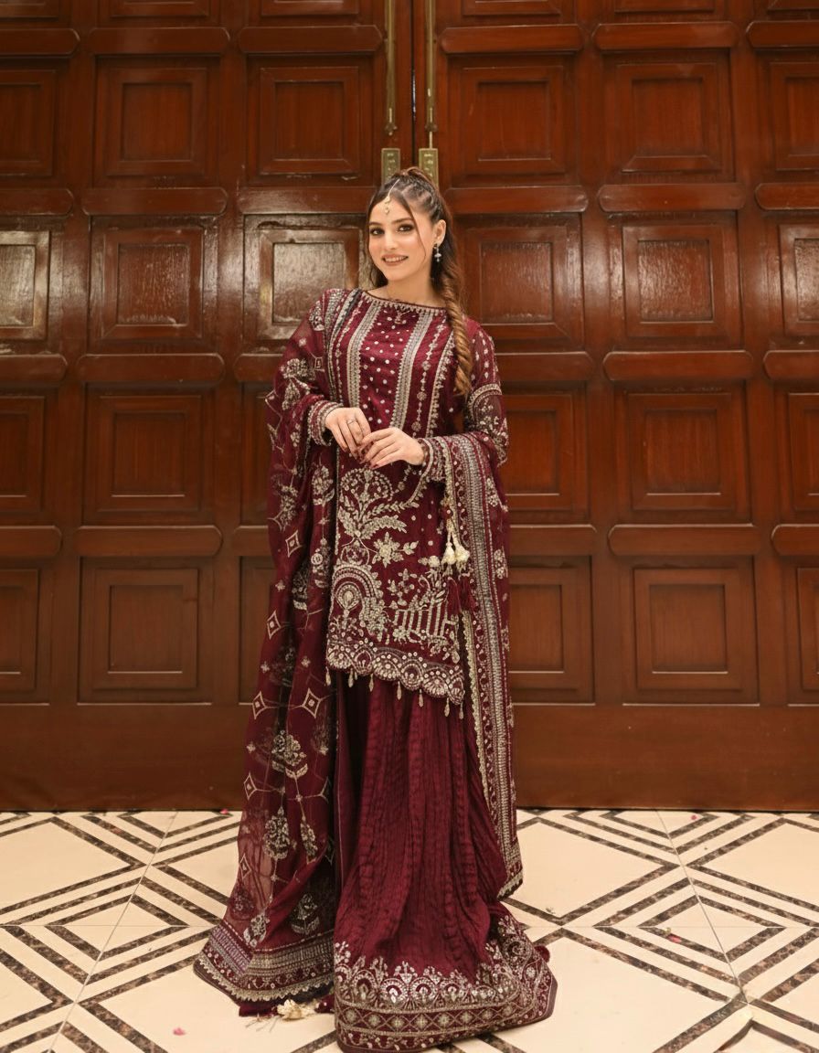 Maroon Crush Georgette Sequence Work Salwar Suit