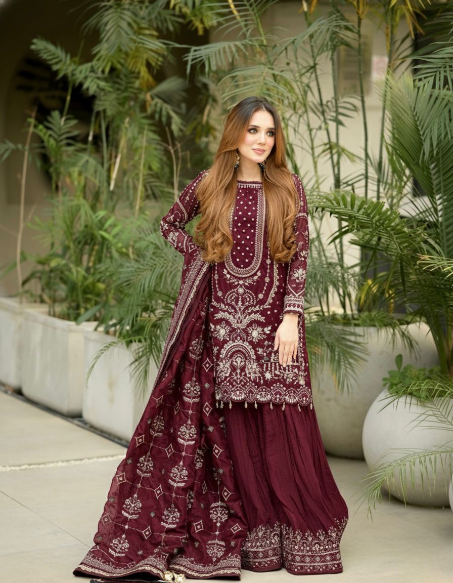 Maroon Crush Georgette Sequence Work Salwar Suit - Image 2