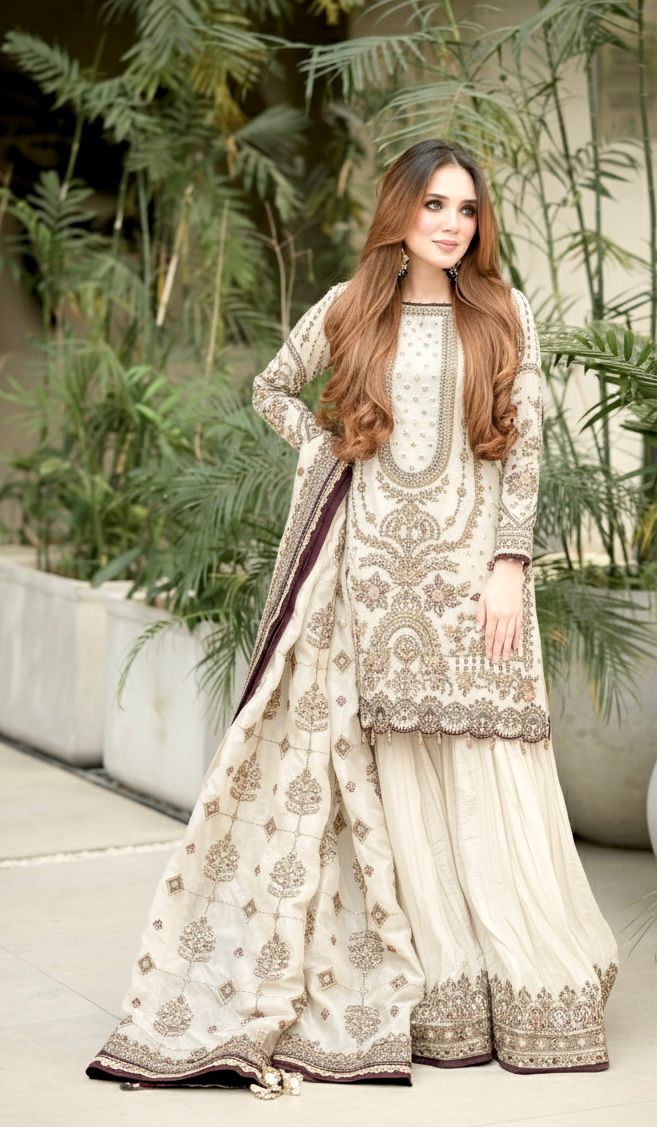 Off White Crush Georgette Sequence Work Salwar Suit
