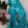 Firozi Crepe Weaving Work Saree