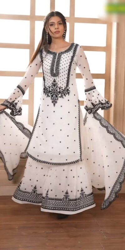 White Fox Georgette With Embroidery Salwar Suit