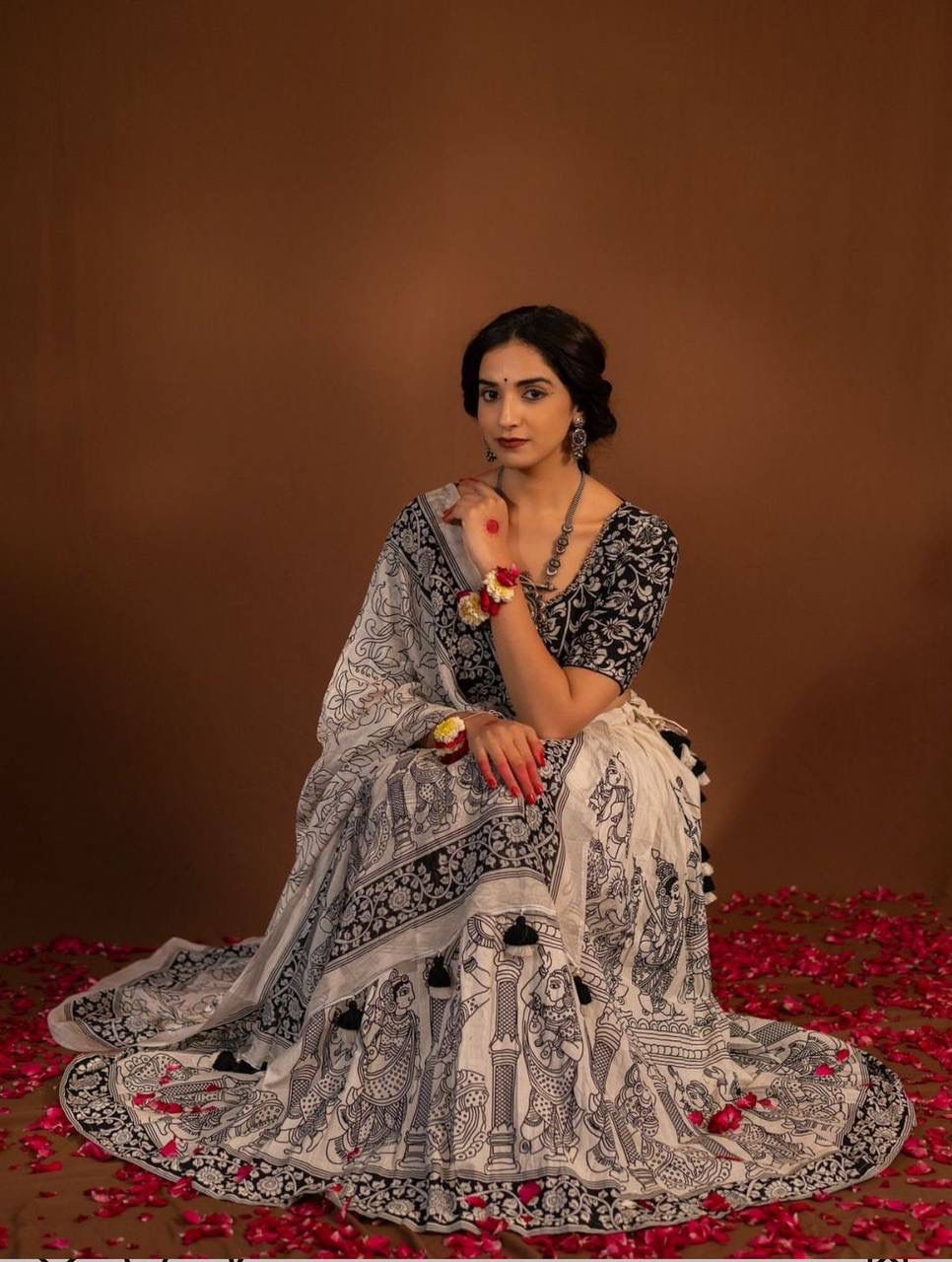 Light Peach Cotton Kalamkari Print Lehenga Choli - Image 4