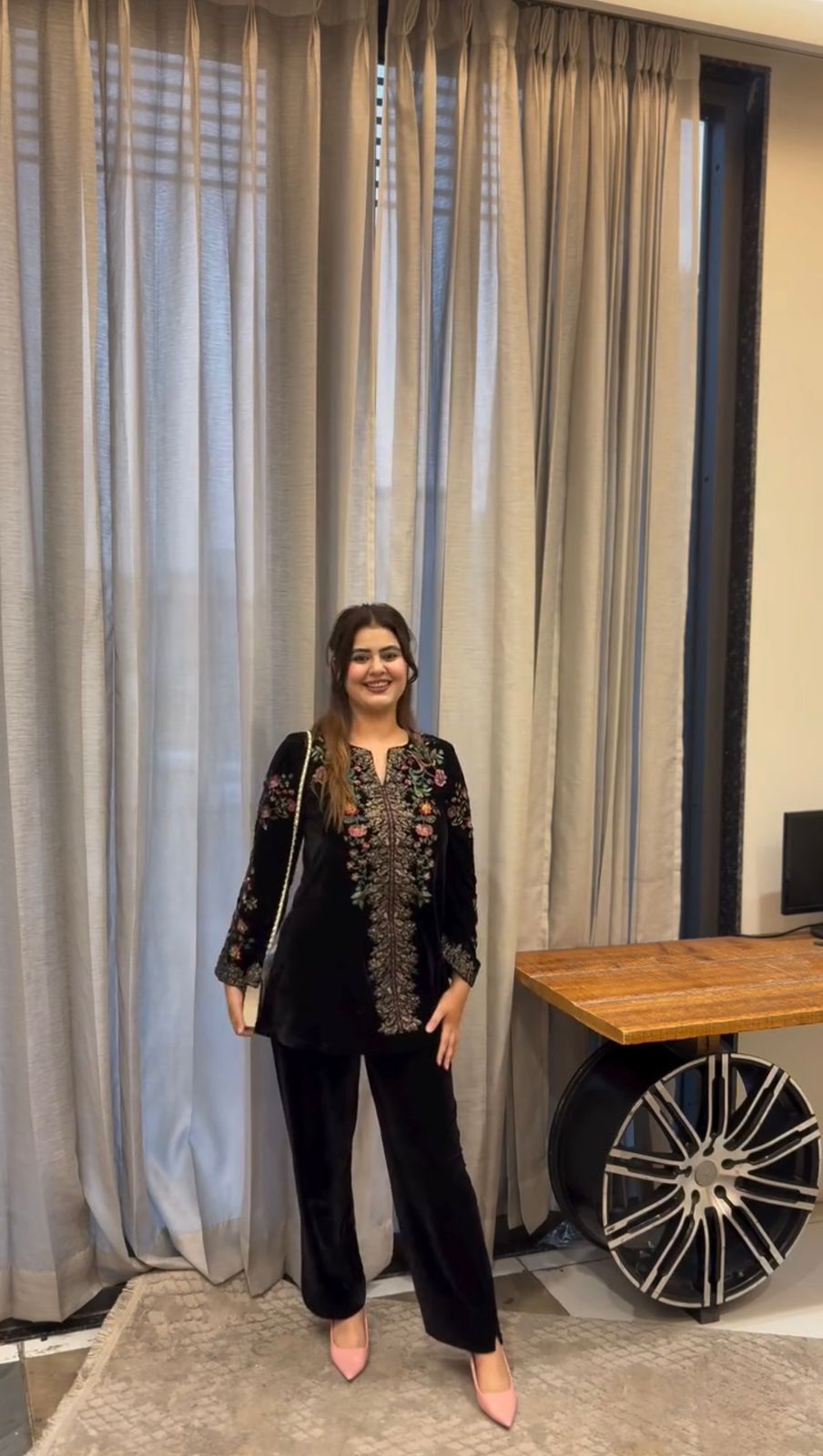 Black Heavy Velvet Embroidery Work Salwar Suit - Image 2