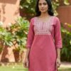 Peach Rayon Thread Work Kurti