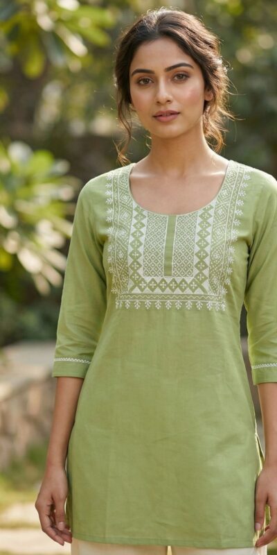 Pista Rayon Thread Work Kurti