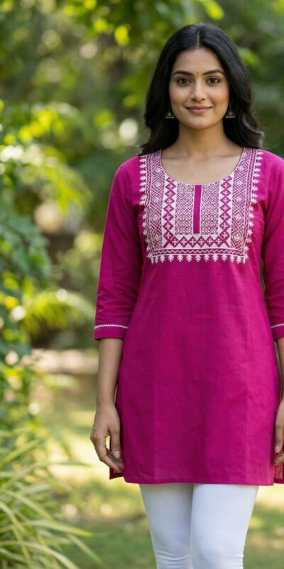 Pink Rayon Thread Work Kurti