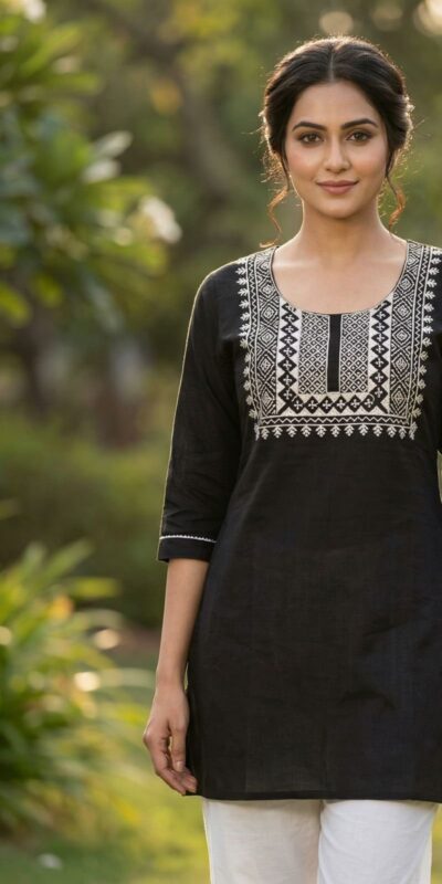 Black Rayon Thread Work  Kurti