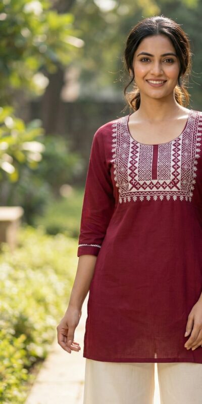 Maroon Rayon Thread Work Kurti