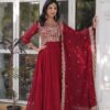Maroon Faux Blooming Embroidery Zari Work Gown