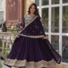 Wine Faux Blooming Embroidery Zari Work Gown