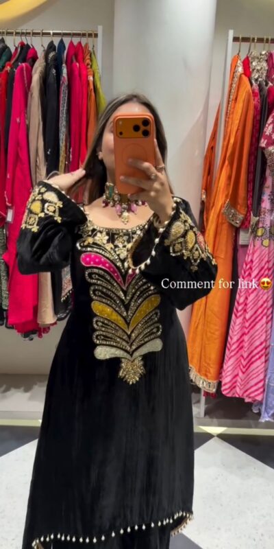 Black 9000 Velvet Lace Embroidery Work Salwar Suit