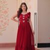 Maroon Faux Blooming Sequins Work Gown