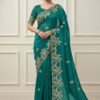 Teal Soft Organza Silk With Sequins Work Saree