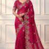 Pink Soft Organza Silk With Sequins Work Saree