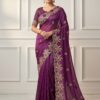 Wine Soft Organza Silk With Sequins Work Saree
