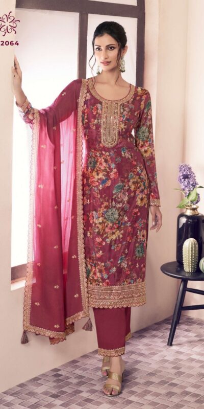 Pink Vichitra Digital Print Embroidery Work Salwar Suit