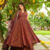 Rust Crunchy Embroidery Work Salwar Suit