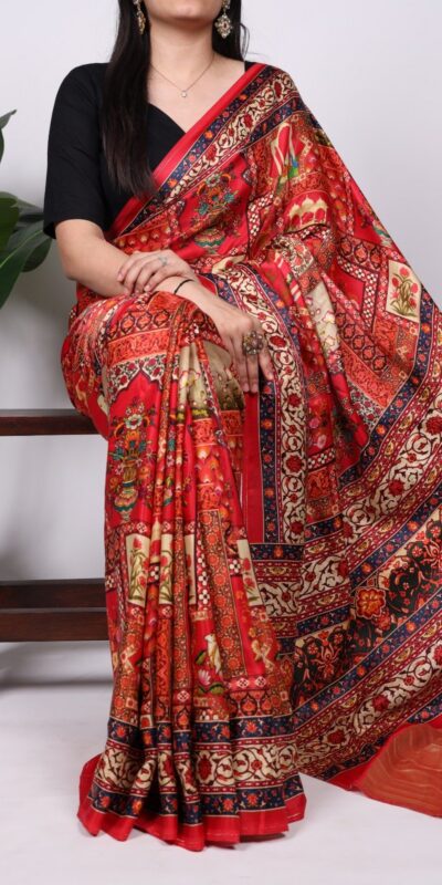 Red Gaji Silk Patola Print Lagadi Patta Saree