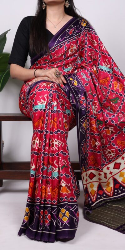 Purple Gaji Silk Patola Print Lagadi Patta Saree