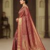 Maroon Lichi Silk All Over Border Work Saree