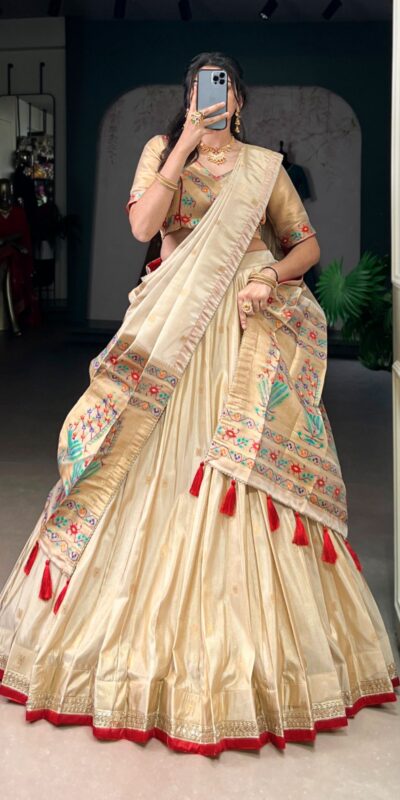 Red Shimmer Zari Weaving Work Lehenga Choli