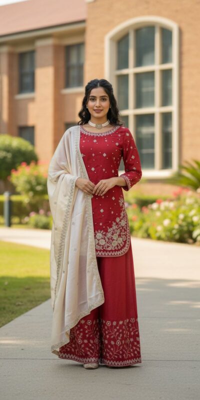 Red Organza Silk Thread Work Salwar Suit