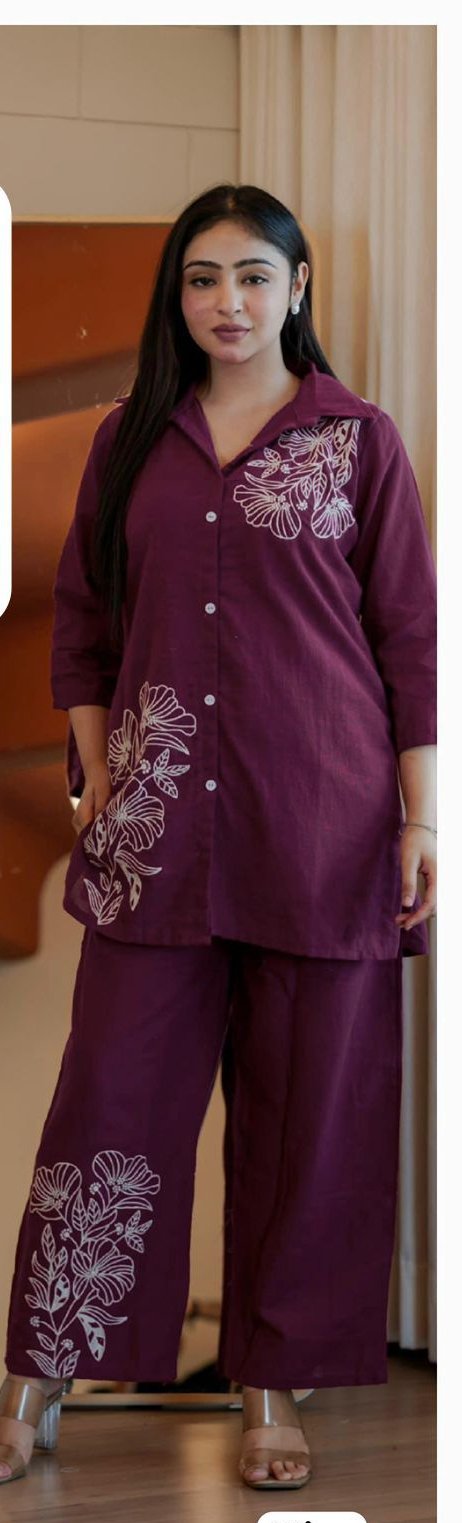 Wine Cotton Slub Embroidery Work Kurti