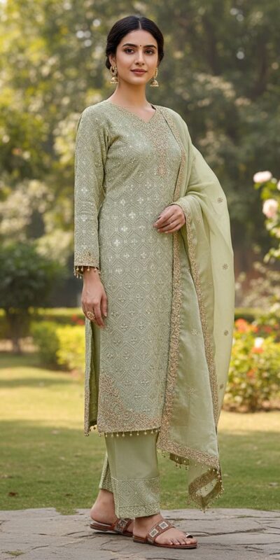 Pista Pure Organza Silk Lace Embroidery Work Salwar Suit