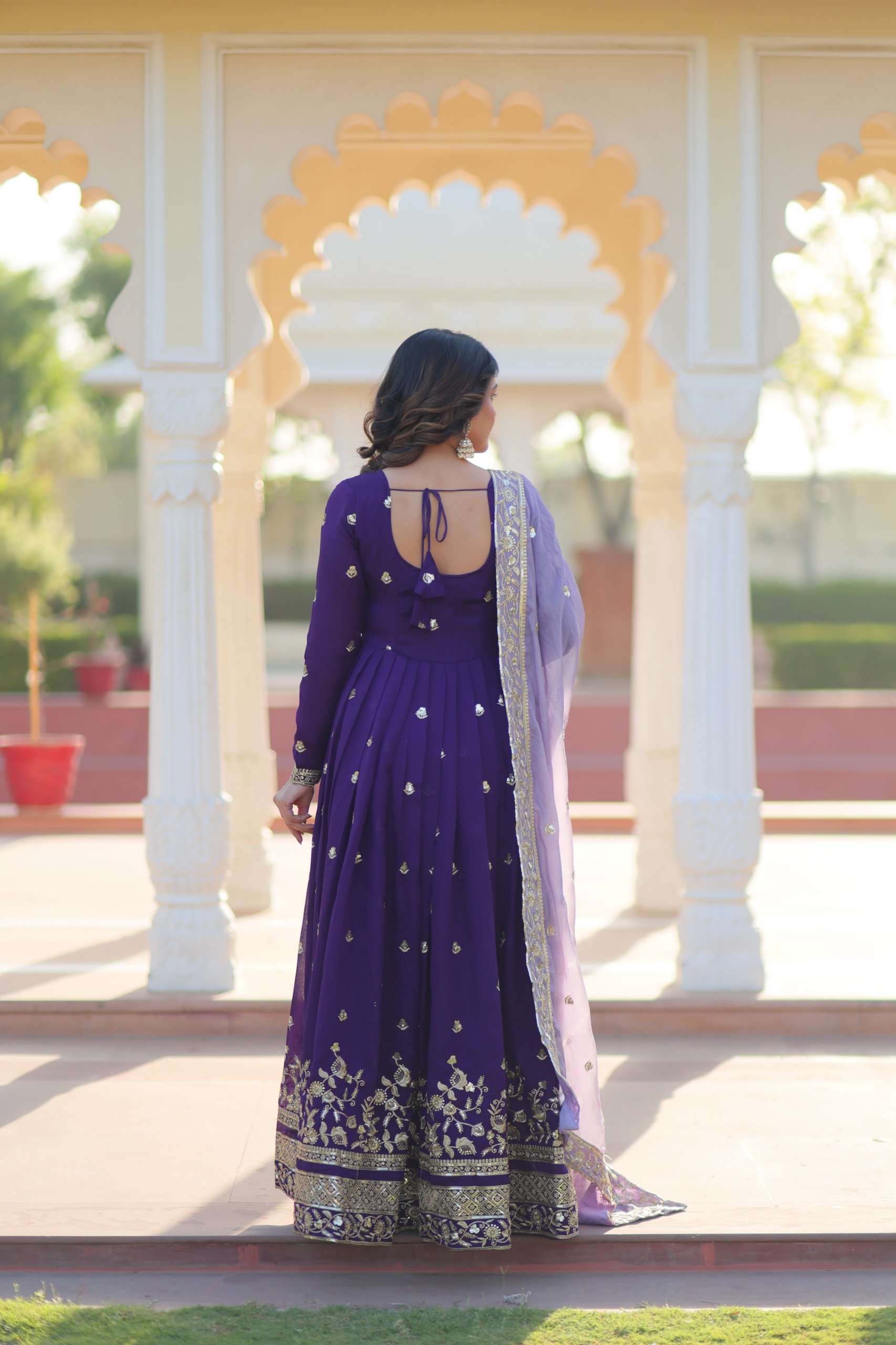 Purple Star Georgette Zari Embroidery Work Gown - Image 5