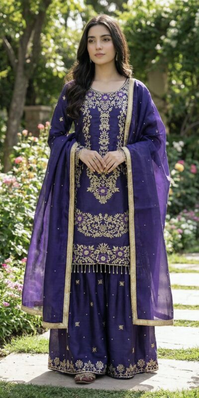 Purple Organza Silk Sequence Work Salwar Suit