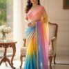 Multi Organza Embroidery Work Digital Print Saree