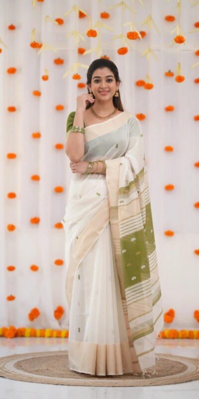 Mahendi Soft Lilan Slab Lace Border Work Saree