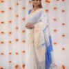 Blue Soft Lilan Slab Lace Border Work Saree
